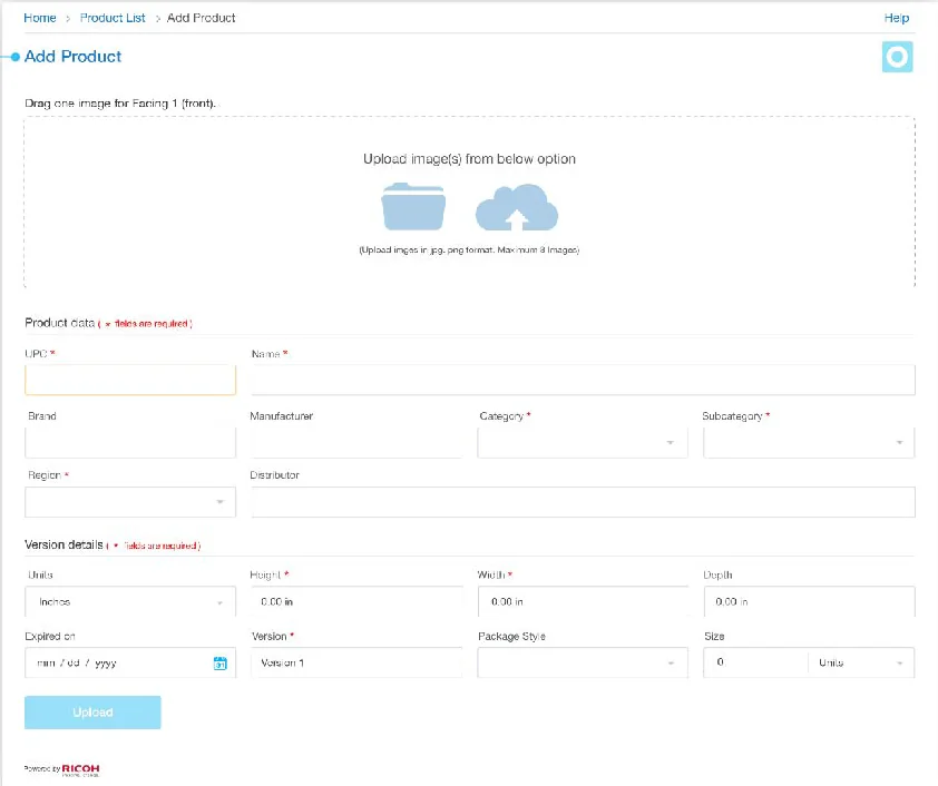 Add product form with image upload and product fields