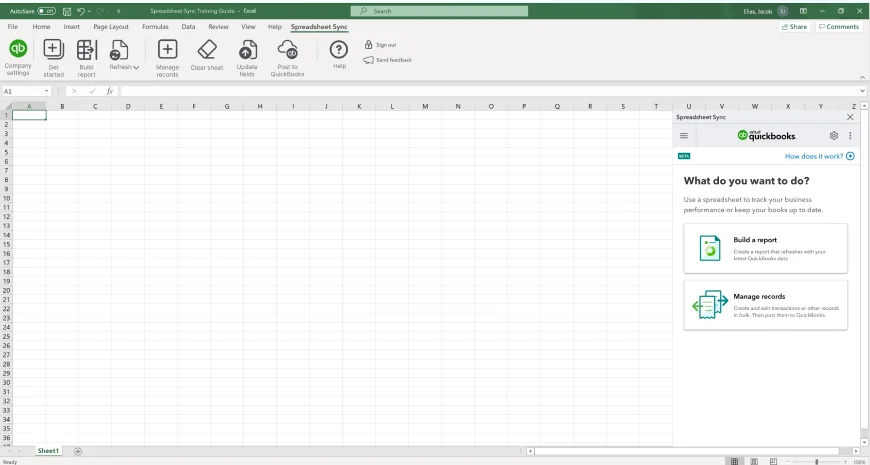Excel with the Spreadsheet Sync panel asking what you want to do