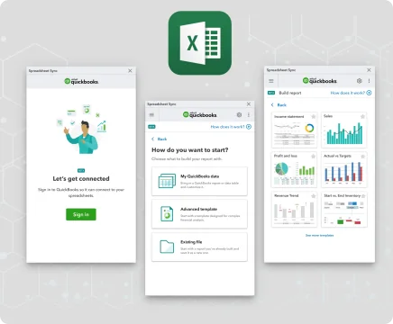 Spreadsheet Sync: three Excel add-in panels for connecting and building reports