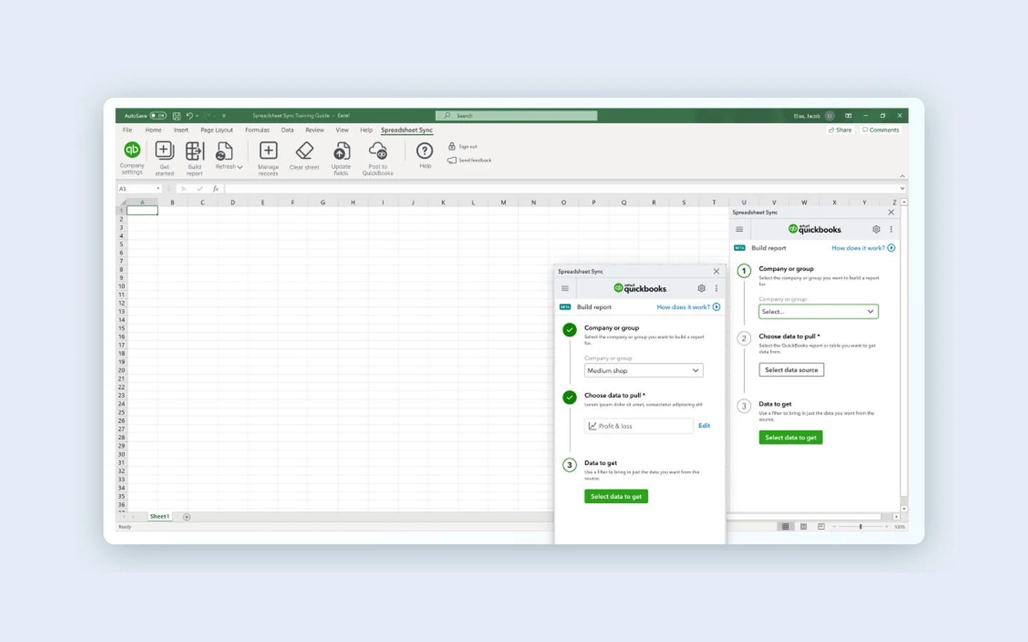 Pick company and data from QuickBooks